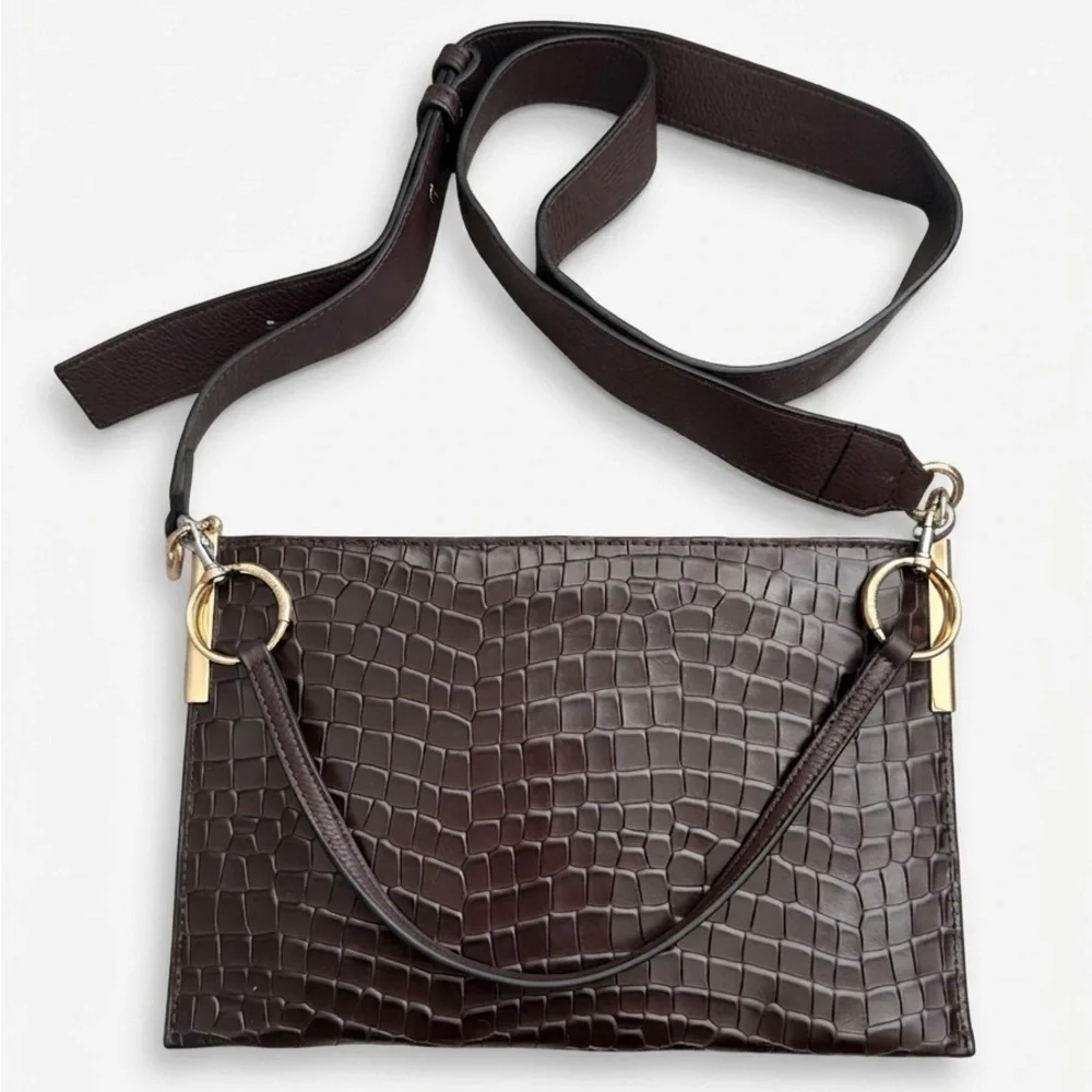 Vince Camuto Dark Brown Croc-Embossed Leather 3 in 1 Bag